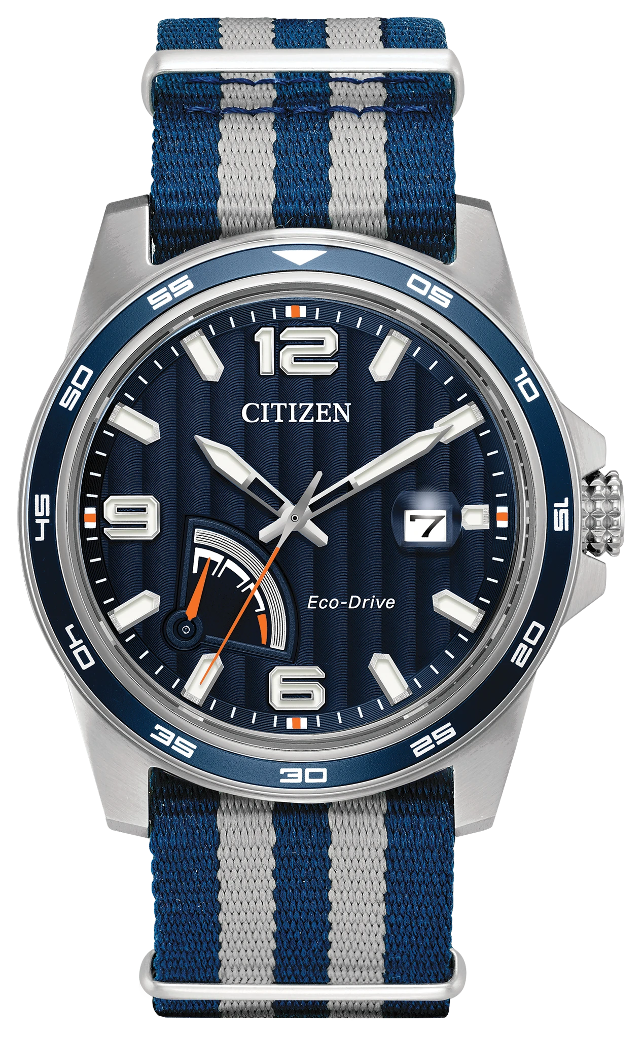 PRT- Men's Eco-Drive AW7038-04L Nylon Strap Blue Dial Watch | CITIZEN